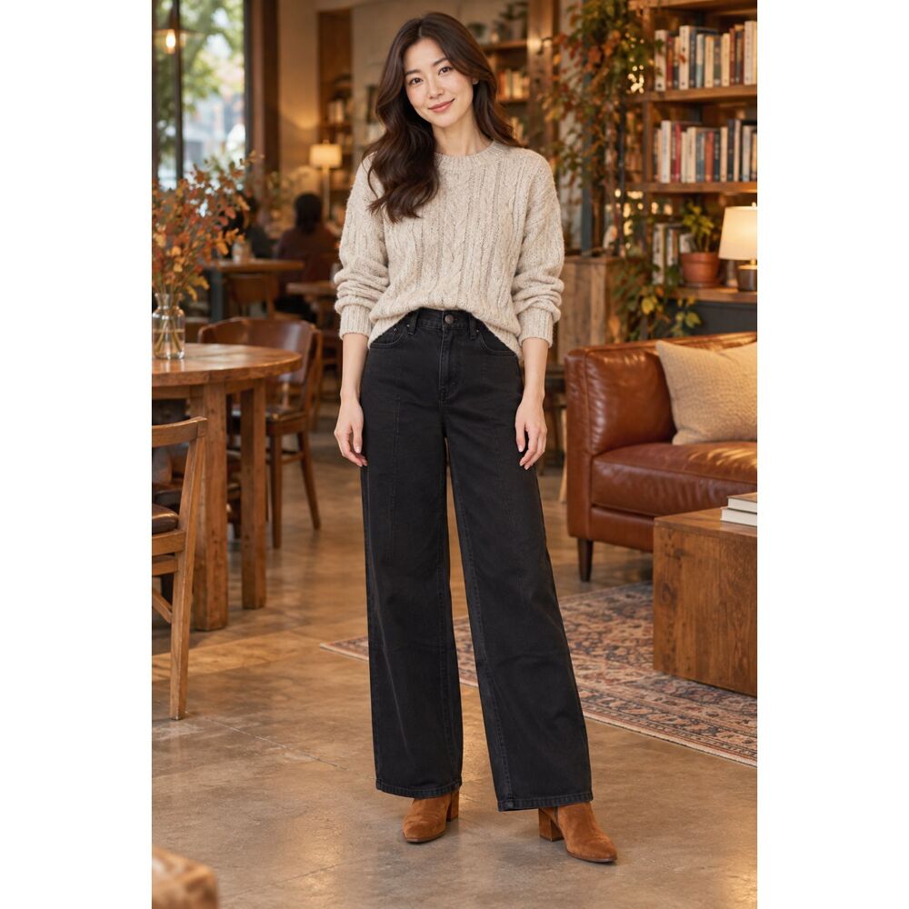 rag & bone Serena High Rise Wide Leg Black Jeans